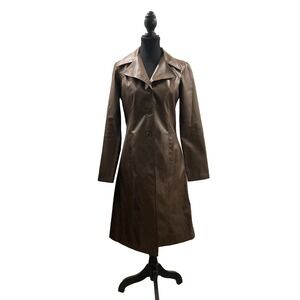 Vintage Le Château Long Brown Trench Coat Made in Canada Sleek Y2K Size Small